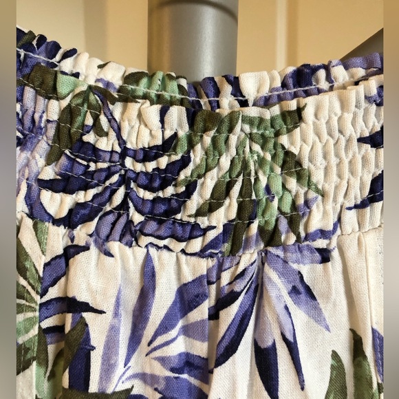 Land ‘n sea Linen Blend Pants Wide Leg Front Slit Leaf All Over Print Size S - Picture 3 of 16